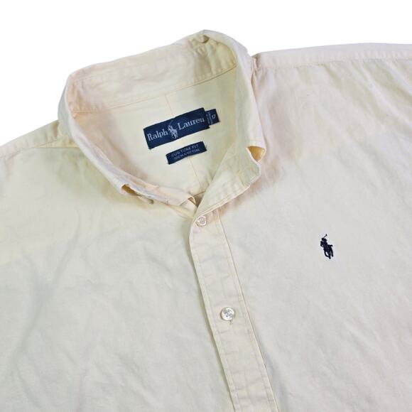 Vintage Ralph Lauren Button Front Shirt Men's 17 Light Yellow Custom Fit Dress - Picture 1 of 7